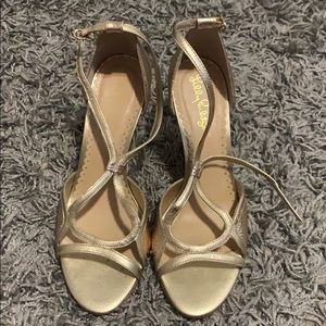 Lilly Pulitzer gold wedge heels